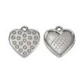 Silver heart metal charm with daisy and grid pattern for DIY jewelry making bracelet necklace - Double-Sided Heart Pendant