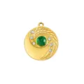 Vergoldeter Edelstahl runder Anhänger mit grünem Stein für DIY Halsketten und Armbänder. - Spirale Strass Smaragd Rund
