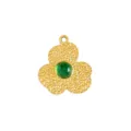Goldfarbiger Edelstahlanhänger dreiblättrige Blume mit grünem Stein DIY Schmuckzubehör. - Strukturierter Smaragd Kleeblatt