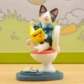 Mini cute cat reading a book on toilet figurine resin ornament for succulent garden micro decor - Blue Hoodie Reading Cat