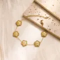 Bracelet cinq pétales en acier titane doré bijou guilloché exquis pour les femmes élégantes - Bracelet Cinq Pétales à Cinq Fleurs / Or