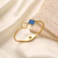 Klassisches vierblättriges Kleeblatt vergoldetes Armband für Damen, elegante Modeschmuck. - Blaues Kleeblatt Armreif (z292) / Gold