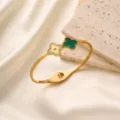 Klassisches vierblättriges Kleeblatt Armband Detail, 18k vergoldete Luxus Damen Armreif Schmuck - Grünes Kleeblatt Armreif (z293) / Gold