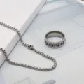 Titanstahl rotierender Kettring und Perlenhalskette Set für Herren, cooler Schmuck. - Kugelketten und Spinner Ring Set / Silber