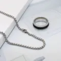 Edelstahl Spinner Ring und Ketten Set für Herren, modernes metallisches Design, cooler Look. - Kugelketten und Spinner Ring Set / Schwarz