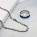 Edelstahl Kette rotierender Ring Set für Herren, stilvoller Dekompression Schmuck Variant. - Kugelketten und Spinner Ring Set / Blau
