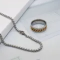 Herren Titanstahl Spinner Ring Kette Set Zweifarbig Dekompression Schmuck Variante - Kugelketten und Spinner Ring Set / Gold