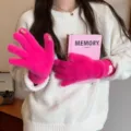 Guantes tactiles rosa mullidos calientes de invierno bonitos guantes termicos mujer - Talla única / Rosa rojo