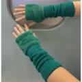 Dark green knitted plush arm warmers fingerless long slouchy sleeves for women autumn winter - Dark Green