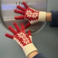 Γυναικεία χειμωνιάτικα πλεκτά γάντια touchscreen σχέδιο νιφάδας χιονιού κόκκινο - Κόκκινο