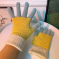 Women winter knit touch screen gloves warm stylish chevron pattern blue and yellow main - Yellow