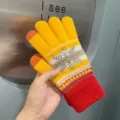 Colorful knit touchscreen gloves with warm fleece lining, cute winter thermal gloves for women. - One Size / Yellow