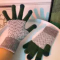 Winter knitted touch screen gloves with green and grey jacquard pattern for couples warmth. - Dark Green
