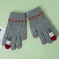 Cozy winter knitted touchscreen gloves for women with cute snowman and tree patterns. - Snowman Gray