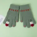 Women winter warm knit touchscreen gloves in green with cute christmas tree and heart design. - Snowman Light Green