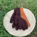 Retro color block knit gloves for men and women touch screen fingerless brown orange style - Brown and Coffee Mix