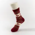 Christmas Women Thickened Warm Loop Mid-Tube Socks with Festive Elk Pattern Winter Wear - Angola Red