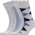 Men's business dress crew socks, comfortable grey blue striped argyle cotton long socks. - One Size / Pure Grey