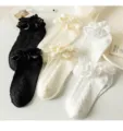 Summer sweet Lolita lace short socks breathable mesh cotton women cute frilly ankle socks - One Size / White Twisted