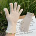Winter touch screen knit gloves with cute candy pom pom cuff design, warm and stylish. - Beige