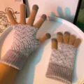 Winter Knitted Touchscreen Gloves Grey Khaki Jacquard Warm Thermal Gloves Pair - Khaki