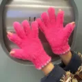 Women winter fuzzy fingerless knit gloves pink warm thick cute mittens stylish cold - Rose Red