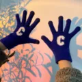 Μπλε πλεκτά γάντια αφής με λευκό C, ζεστά χειμερινά γάντια πέντε δαχτύλων για γυναίκες. - Ένα μέγεθος / Μπλε