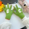Grüne Strick Fünf-Finger-Handschuhe Niedlicher Buchstabe C Winter Warme Thermohhandschuhe Damen - Grün