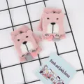 Kids winter knit half finger flip gloves cute pink bear design warm children gloves 1 pair - Pink