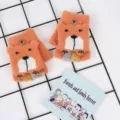Winter children cute cartoon bear flip half finger knit gloves warm kids wear outdoor gear - Orange