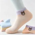 Chaussettes courtes filet femme broderie ours mignon respirant été sport chaussettes - Taille unique / Orange