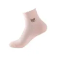 Pink cotton mesh mid-calf socks for women, breathable summer short socks with cute bear embroidery. - One Size / Orange Pink