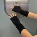 Black plush knitted arm warmers for women winter long fingerless gloves slouchy sleeves. - Black