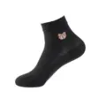 Black mesh breathable summer ankle socks for women with cute bear embroidery style. - One Size / Black