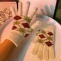 Ιαπωνικά καρό γάντια πλεκτά ζεστά touchscreen γυναικεία χειμώνας οδήγηση ποδήλατο - Ζαχαρί