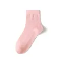 Pink mesh mid tube socks for women, breathable cotton summer casual student socks style. - One Size / Pink