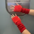 Red knit arm warmers fingerless gloves long slouchy sleeves for women autumn winter warm - Red