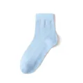 Women light blue mesh mid-tube socks, breathable summer casual solid color cotton student socks - One Size / Blue