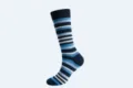 Detailed view of men's striped long sock in navy and blue, premium knit cotton material. - L / Navy Coarse Stripes