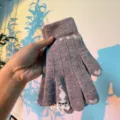 Cute cat touch screen knit gloves for women winter warm thermal fleece split finger variant - Gray