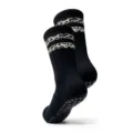 Close-up detail of black grip yoga socks, anti-slip pilates floor socks with leopard. - One Size / Black