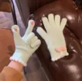 Guanti in maglia con fiocco carini da donna invernali touchscreen caldi guanti verdi - Verde chiaro