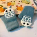 Cute cartoon beetle children winter warm thickened knit mittens for boys and girls daily. - One Size / Dark Green