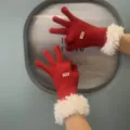 Red knitted winter gloves with soft fuzzy faux fur cuff, warm touchscreen design for women. - Bright Red