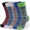 Men's colorful striped crew socks, casual cotton knit long socks set for daily wear, 5 pairs. - One Size / Colorful Multi-Stripe Combo