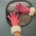 Pink knit gloves for women winter warm thick plush cuff fleece lined touchscreen mittens pink - Rose Red