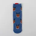 Blue Christmas mid-tube socks with cute elk pattern and magnetic design for couples. - Christmas Reindeer Style
