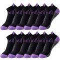 Schwarze und lila Sportsocken, atmungsaktive gestreifte Laufschuhesocken für Damen und Herren. - Einheitsgröße / Schwarz Lila