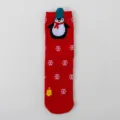 Red Christmas socks, cute penguin knit pattern, winter thermal cotton mid-tube socks for women. - Color 009