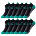 Sport-Anklesocken Detail zeigt schwarzes Gewebe mit türkisen Streifen, atmungsaktives Mesh. - Einheitsgröße / Schwarz Grün